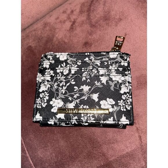 Steve Madden Bhayden Floral Card Case Wallet Black Unisex Mini - Picture 1 of 4